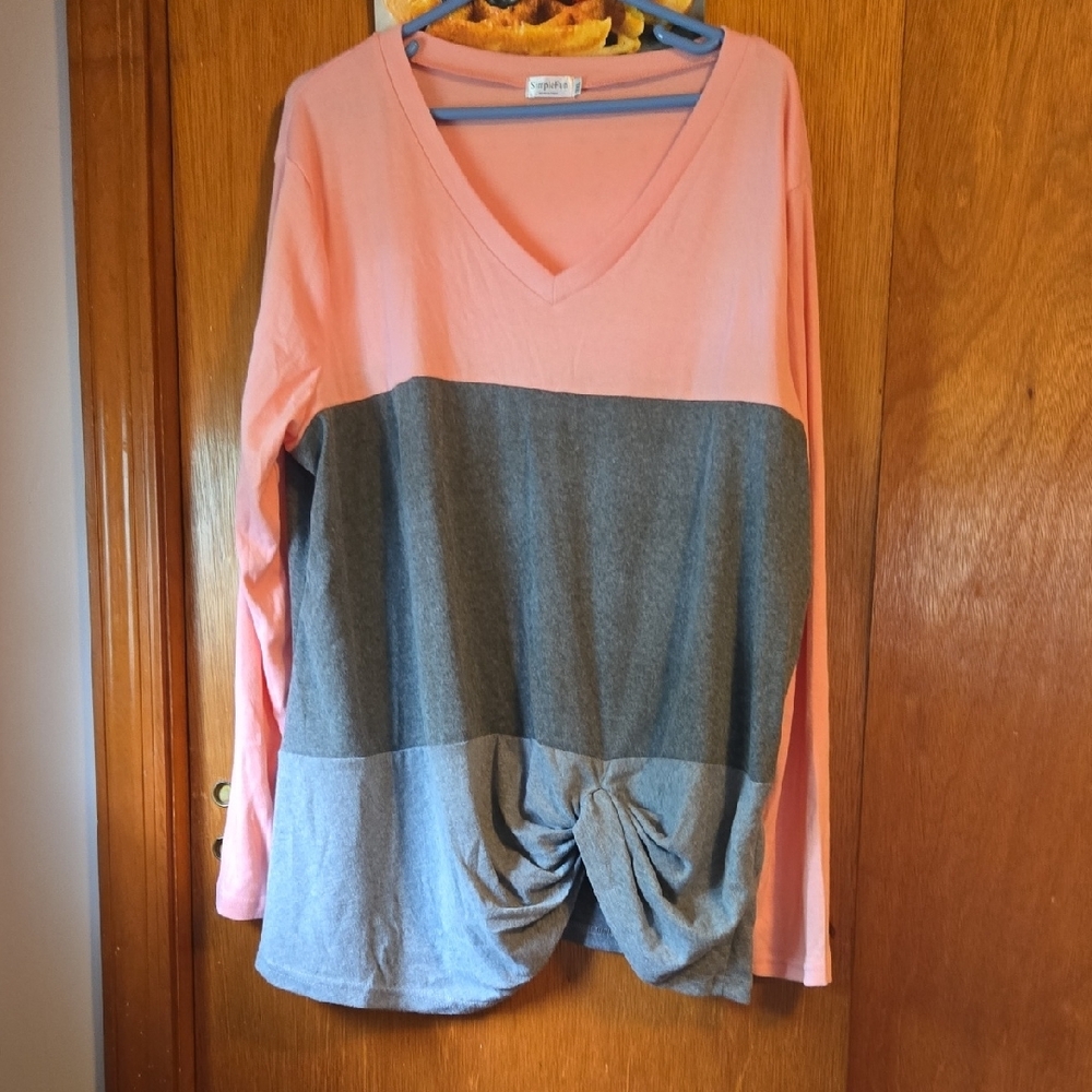 Simple Pink Color Block Long Sleeve Shirt. Medium Weight